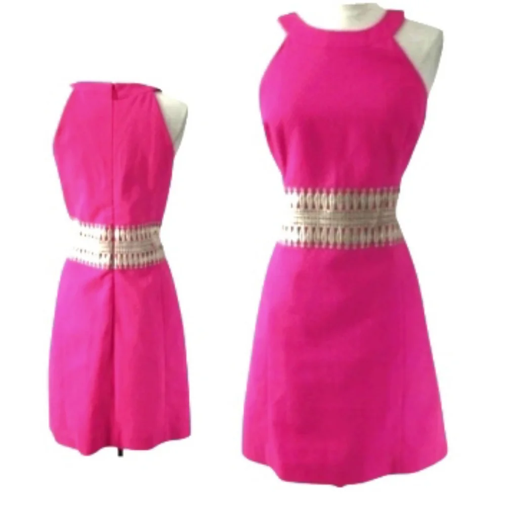 Lilly Pulitzer Ashlyn Pink Magenta Gold Shift Dress Sleeveless Summer Women 8 - Picture 13 of 14
